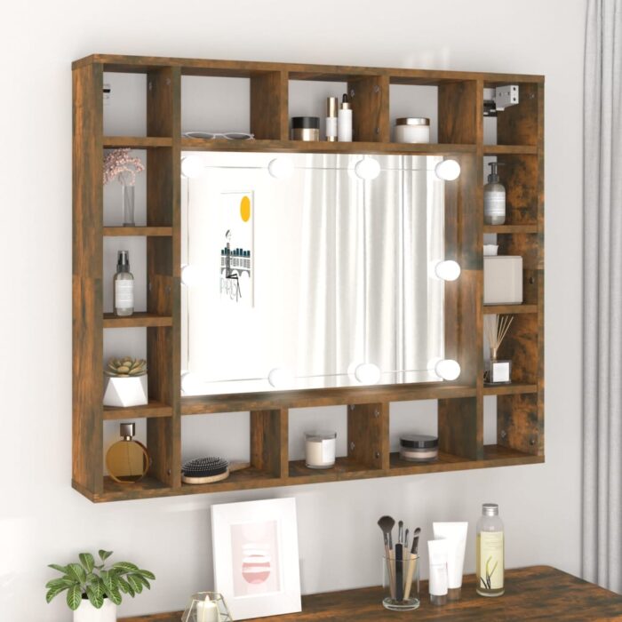 Armoire à miroir avec LED Chêne fumé 91x15x76,5 cm – Image 1