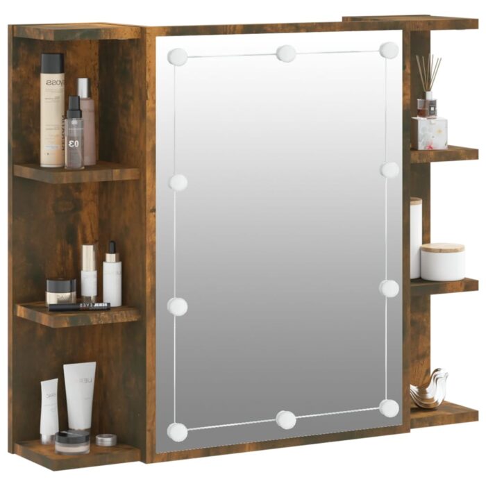 Armoire à miroir avec LED Chêne fumé 70x16,5x60 cm – Image 4
