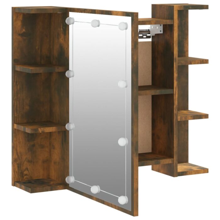 Armoire à miroir avec LED Chêne fumé 70x16,5x60 cm – Image 8