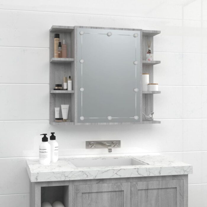 Armoire à miroir avec LED Sonoma gris 70x16,5x60 cm – Image 2