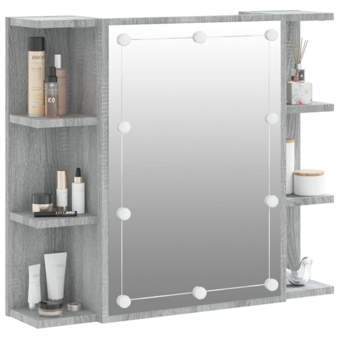 Armoire à miroir avec LED Sonoma gris 70x16,5x60 cm – Image 4