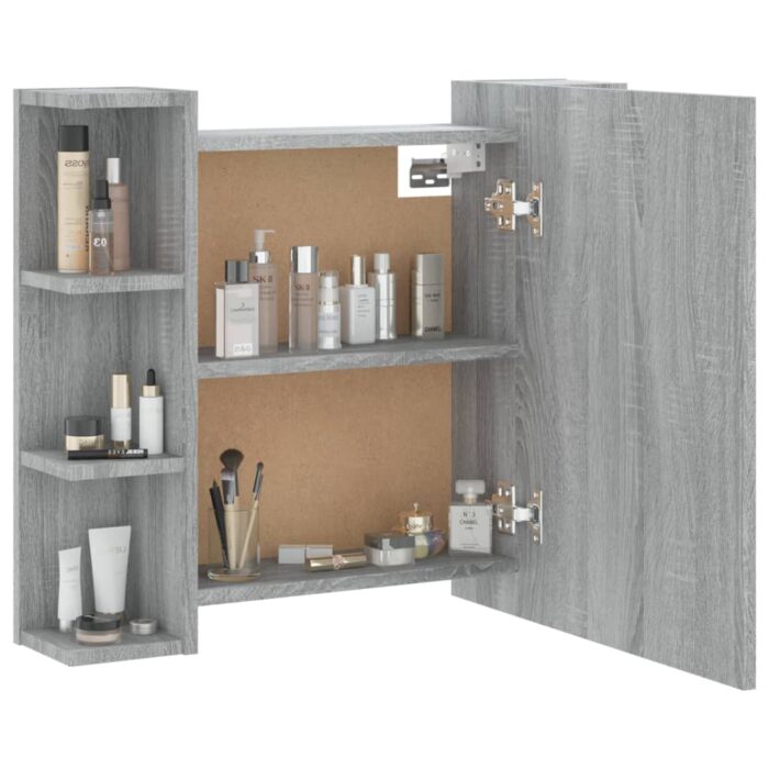 Armoire à miroir avec LED Sonoma gris 70x16,5x60 cm – Image 5