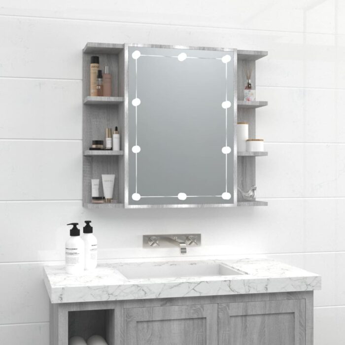 Armoire à miroir avec LED Sonoma gris 70x16,5x60 cm – Image 1