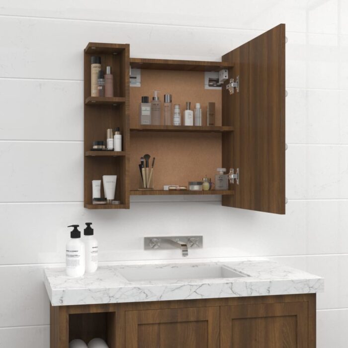 Armoire à miroir avec LED Chêne marron 70x16,5x60 cm – Image 3