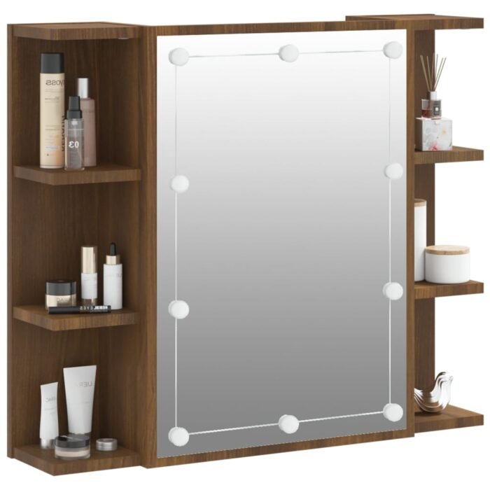 Armoire à miroir avec LED Chêne marron 70x16,5x60 cm – Image 4