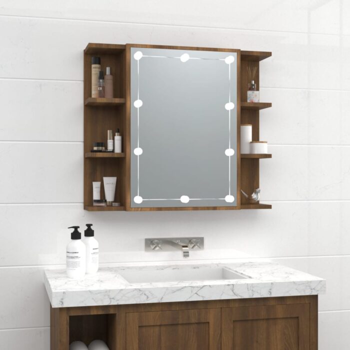 Armoire à miroir avec LED Chêne marron 70x16,5x60 cm – Image 1