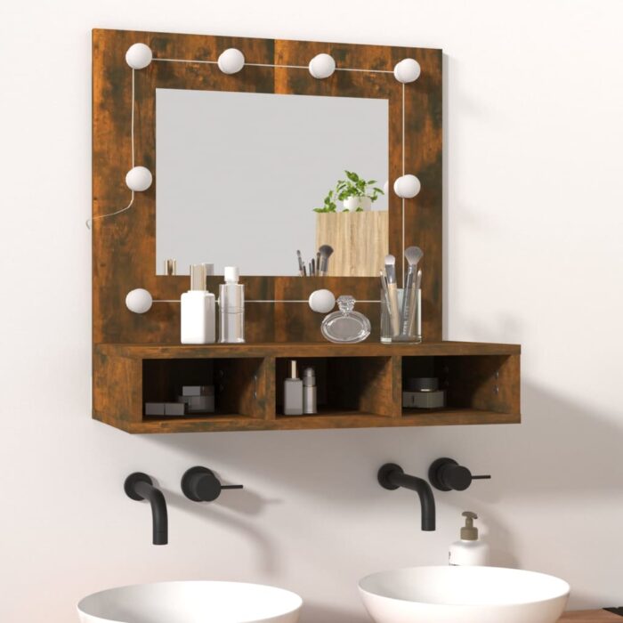 Armoire à miroir avec LED Chêne fumé 60x31,5x62 cm – Image 11