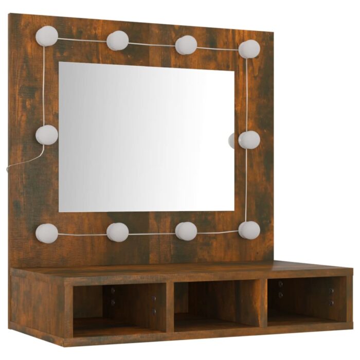 Armoire à miroir avec LED Chêne fumé 60x31,5x62 cm – Image 2