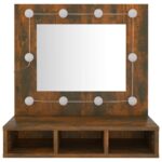 Armoire à miroir avec LED Chêne fumé 60x31,5x62 cm – Image 3