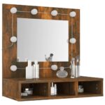 Armoire à miroir avec LED Chêne fumé 60x31,5x62 cm – Image 9