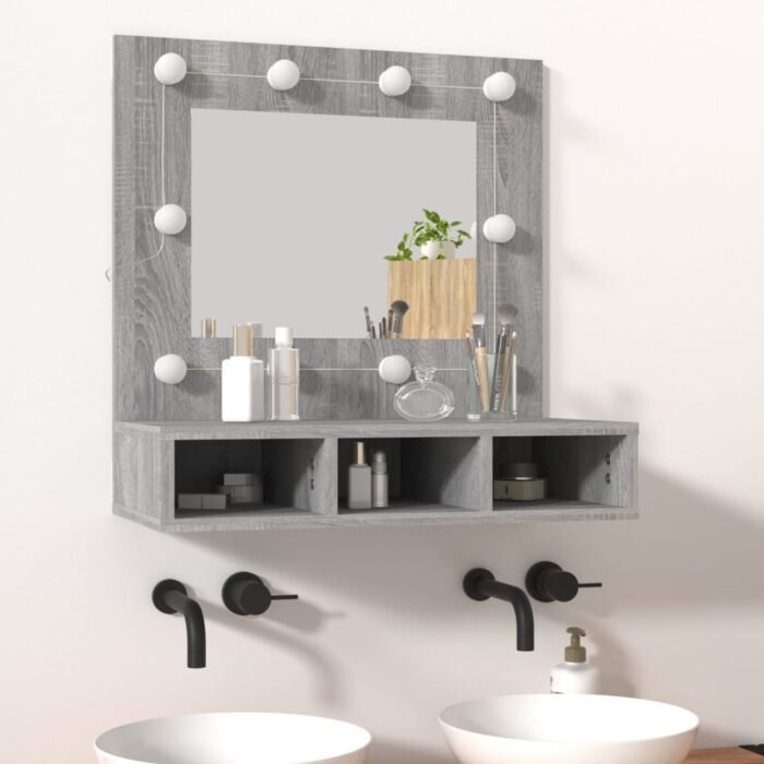 Armoire à miroir avec LED Sonoma gris 60x31,5x62 cm – Image 10