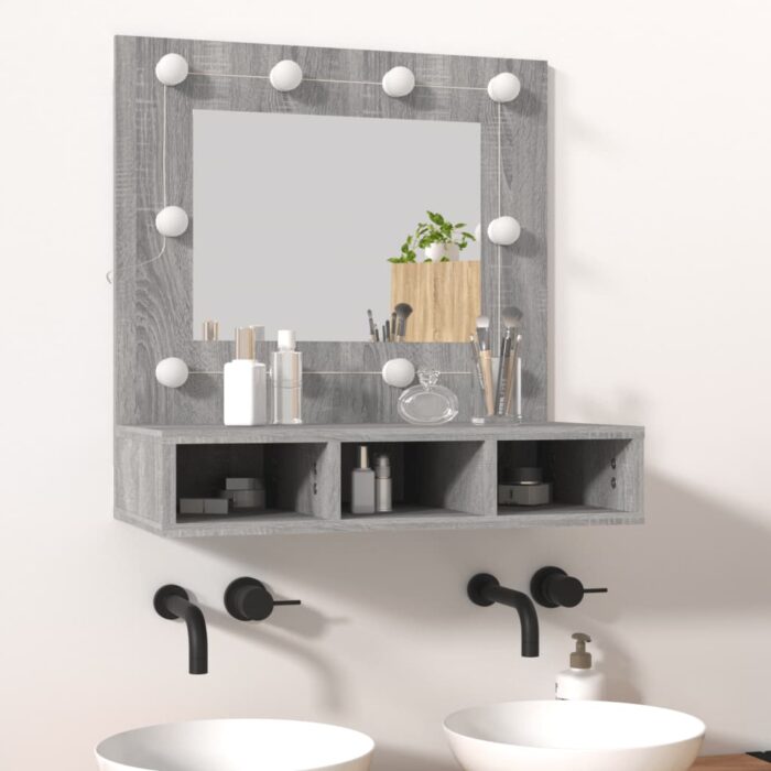 Armoire à miroir avec LED Sonoma gris 60x31,5x62 cm – Image 11