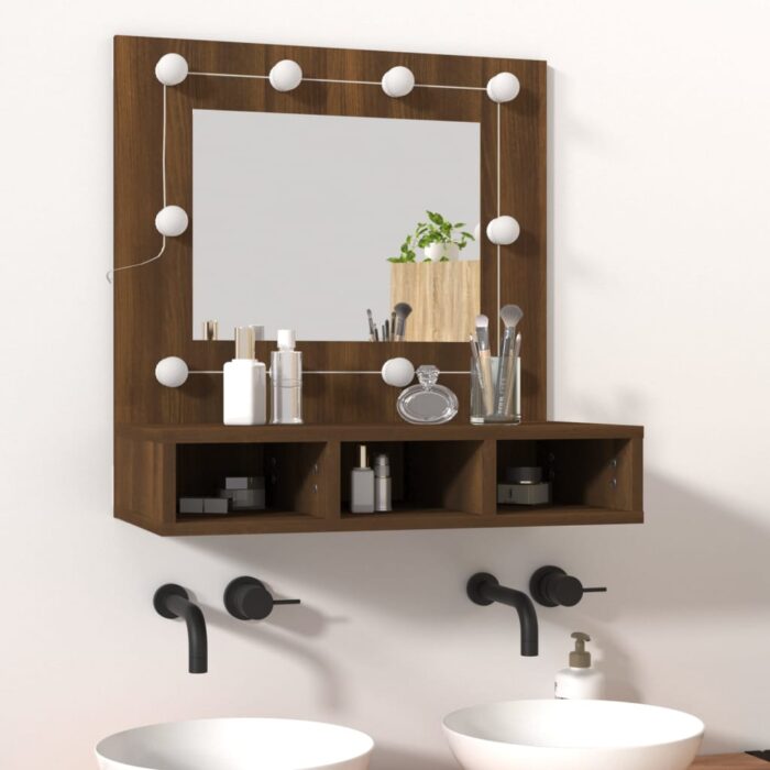Armoire à miroir avec LED Chêne marron 60x31,5x62 cm – Image 10