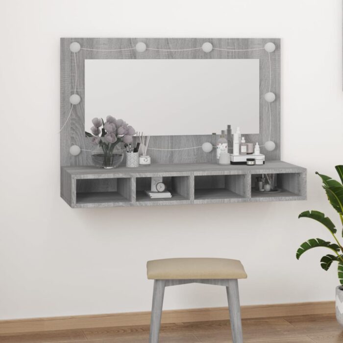 Armoire à miroir avec LED Sonoma gris 90x31,5x62 cm – Image 10