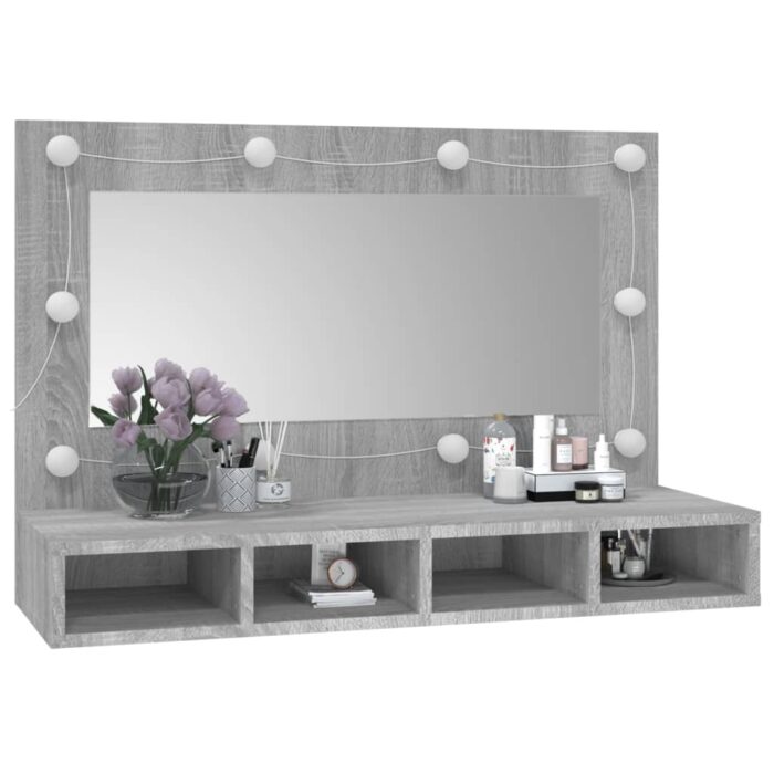 Armoire à miroir avec LED Sonoma gris 90x31,5x62 cm – Image 8