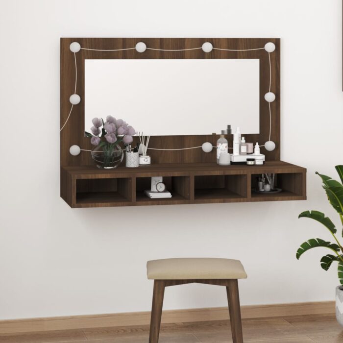 Armoire à miroir avec LED Chêne marron 90x31,5x62 cm – Image 11