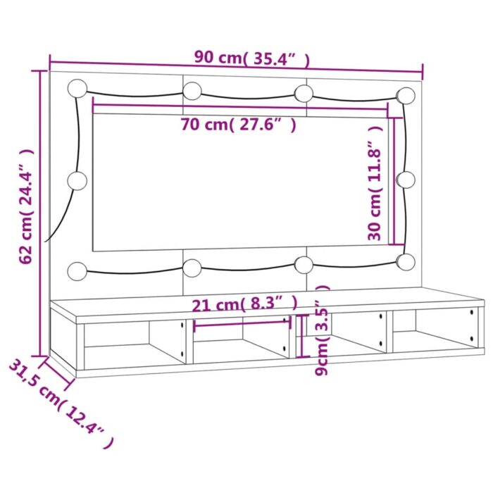 Armoire à miroir avec LED Chêne marron 90x31,5x62 cm – Image 12