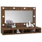 Armoire à miroir avec LED Chêne marron 90x31,5x62 cm – Image 8