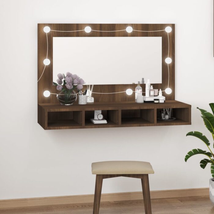 Armoire à miroir avec LED Chêne marron 90x31,5x62 cm – Image 9