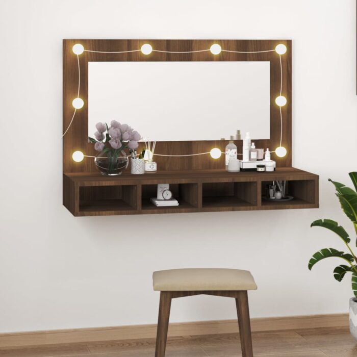 Armoire à miroir avec LED Chêne marron 90x31,5x62 cm – Image 1