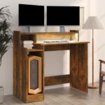 Bureau et lumières LED Chêne fumé 97x45x90 cm Bois d'ingénierie – Image 4