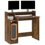 Bureau et lumières LED Chêne fumé 97x45x90 cm Bois d'ingénierie – Image 5