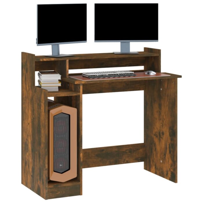 Bureau et lumières LED Chêne fumé 97x45x90 cm Bois d'ingénierie – Image 5