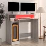 Bureau et lumières LED Sonoma gris 97x45x90cm Bois d'ingénierie – Image 2