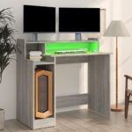 Bureau et lumières LED Sonoma gris 97x45x90cm Bois d'ingénierie – Image 3