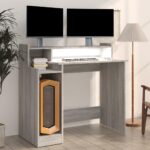 Bureau et lumières LED Sonoma gris 97x45x90cm Bois d'ingénierie – Image 4