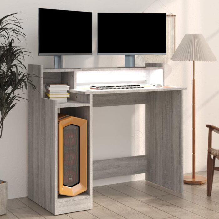 Bureau et lumières LED Sonoma gris 97x45x90cm Bois d'ingénierie – Image 4