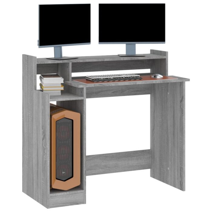 Bureau et lumières LED Sonoma gris 97x45x90cm Bois d'ingénierie – Image 5
