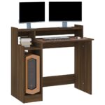 Bureau et lumières LED Chêne brun 97x45x90 cm Bois d'ingénierie – Image 5