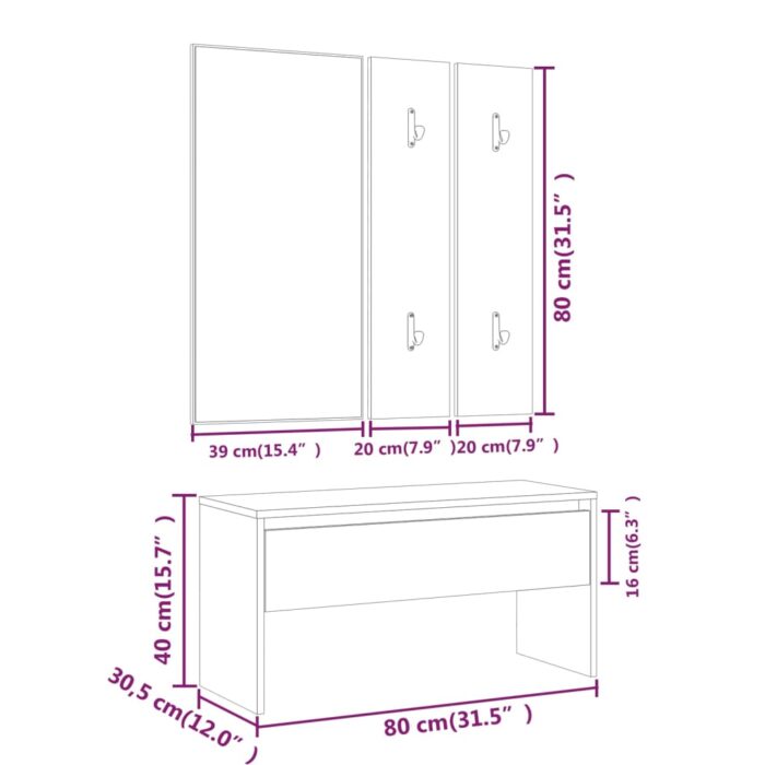 Ensemble de meubles de couloir Sonoma gris Bois d'ingénierie – Image 6