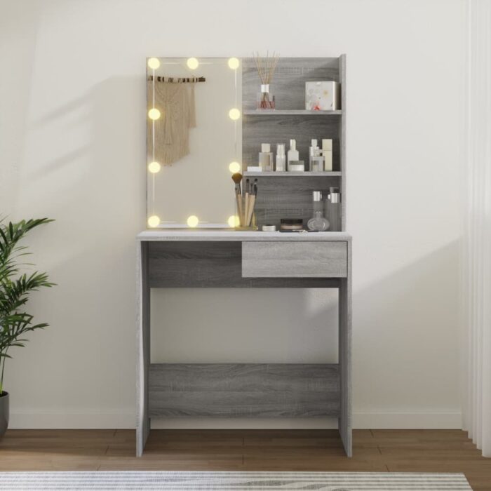 Coiffeuse avec LED Sonoma gris 74,5x40x141 cm – Image 9