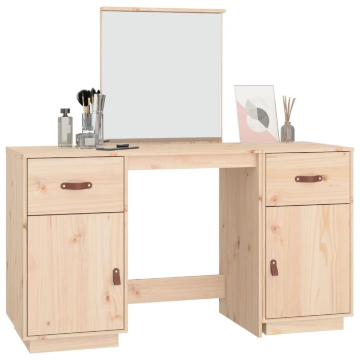 Ensemble de coiffeuse avec miroir Bois de pin solide – Image 2