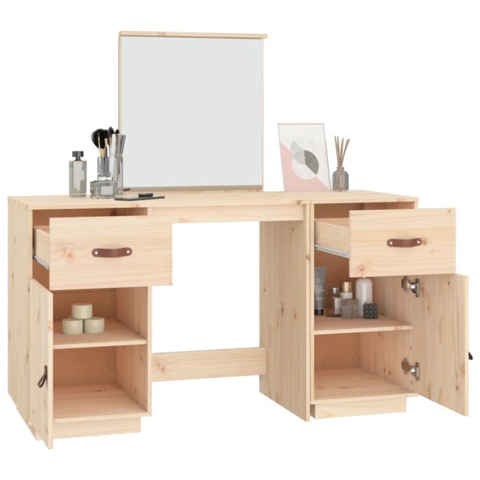 Ensemble de coiffeuse avec miroir Bois de pin solide – Image 3