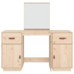 Ensemble de coiffeuse avec miroir Bois de pin solide – Image 4