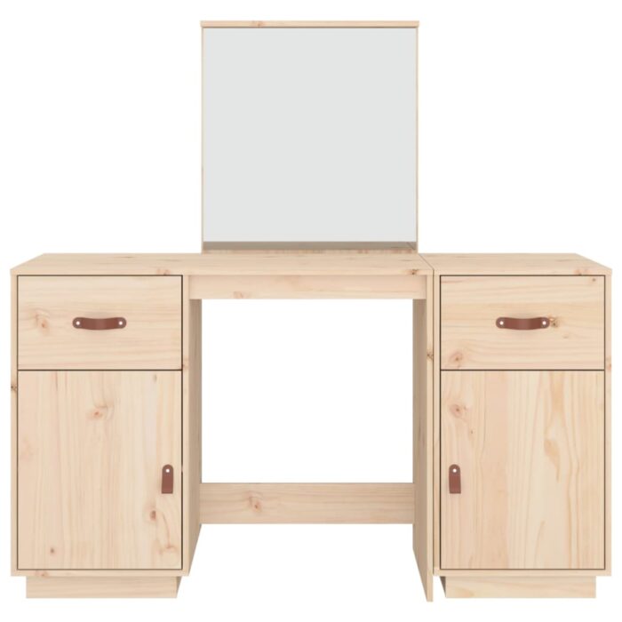 Ensemble de coiffeuse avec miroir Bois de pin solide – Image 4