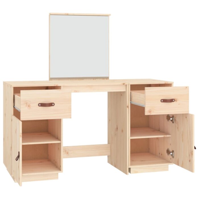 Ensemble de coiffeuse avec miroir Bois de pin solide – Image 5
