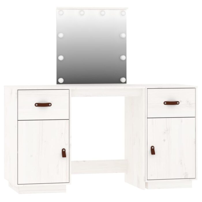 Ensemble de coiffeuse avec LED Blanc Bois de pin solide – Image 4