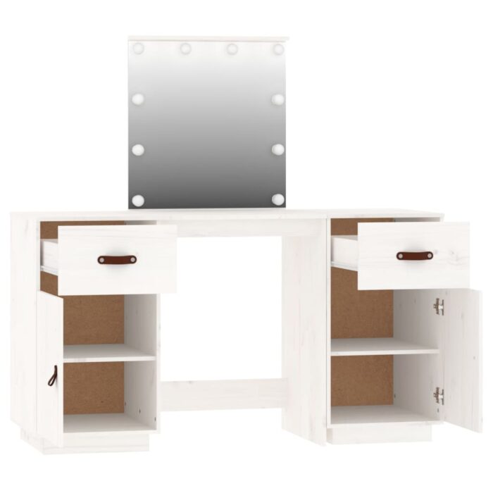 Ensemble de coiffeuse avec LED Blanc Bois de pin solide – Image 5