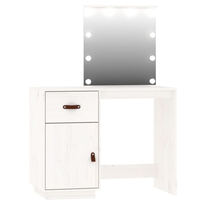 Ensemble de coiffeuse avec LED Blanc Bois de pin solide – Image 6