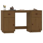 Bureau avec armoires Marron miel 135x50x75cm Bois massif de pin – Image 2