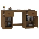 Bureau avec armoires Marron miel 135x50x75cm Bois massif de pin – Image 3