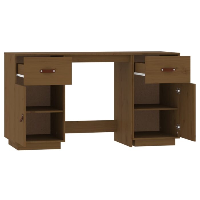Bureau avec armoires Marron miel 135x50x75cm Bois massif de pin – Image 4