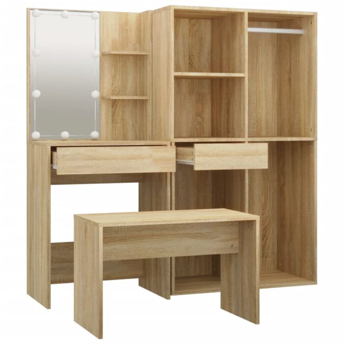 Ensemble de coiffeuse avec LED Chêne Sonoma Bois d'ingénierie – Image 5