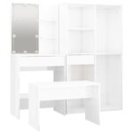 Ensemble de coiffeuse avec LED Blanc brillant Bois d'ingénierie – Image 4