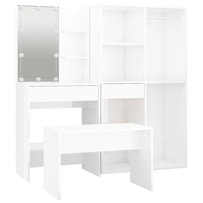 Ensemble de coiffeuse avec LED Blanc brillant Bois d'ingénierie – Image 4