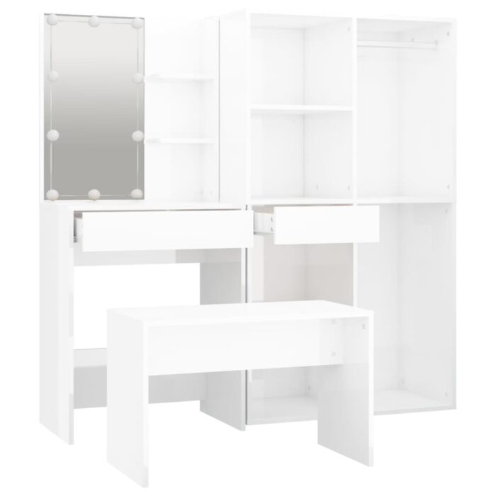 Ensemble de coiffeuse avec LED Blanc brillant Bois d'ingénierie – Image 5